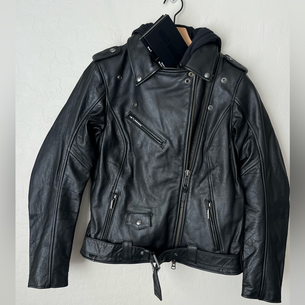 NWT Harley Davidson 3 in 1 Leather motorcycle jacket black small - Picture 6 of 13
